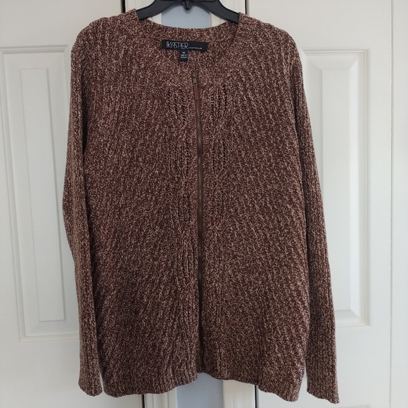 Kasper Sweaters - Kasper Brunette Sergenti Knit Zip Front Sweater Jacket 1X